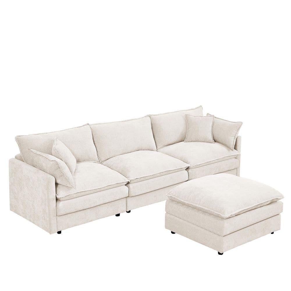 Modern 102 In. Upholstered Chenille L-Shaped Modular Sectional Sofa in Beige with Ottoman, Pillows, DIY