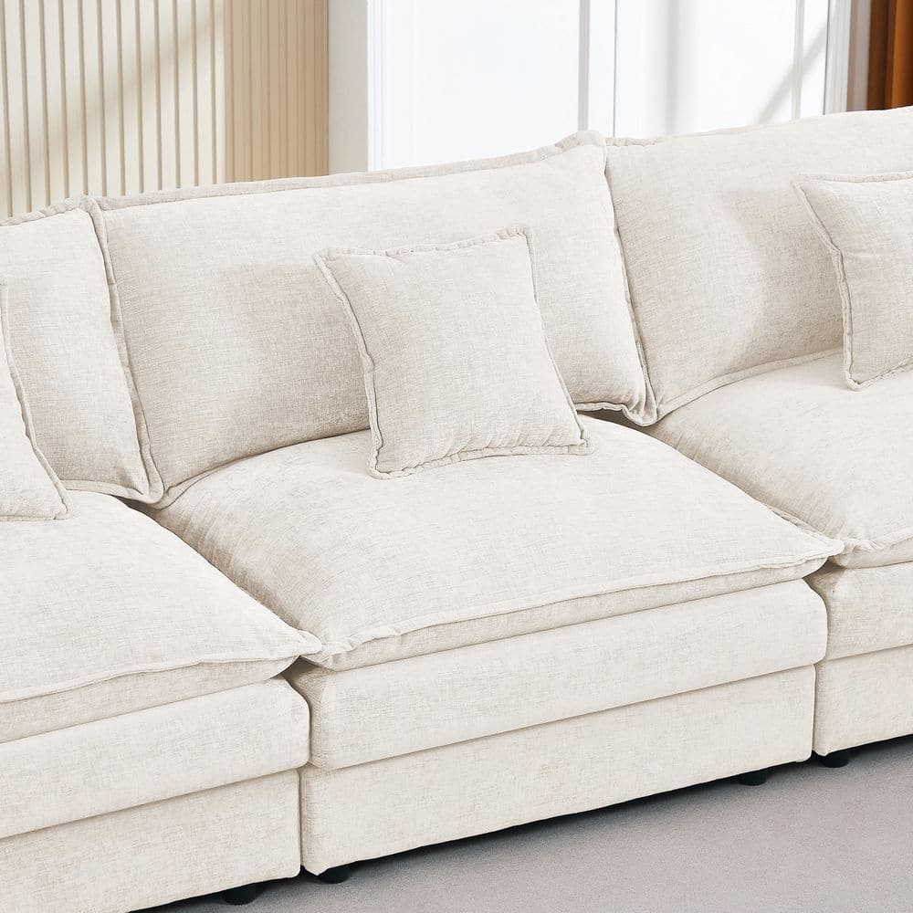 Modern 102 In. Upholstered Chenille L-Shaped Modular Sectional Sofa in Beige with Ottoman, Pillows, DIY