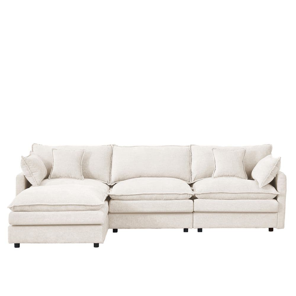 Modern 102 In. Upholstered Chenille L-Shaped Modular Sectional Sofa in Beige with Ottoman, Pillows, DIY