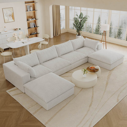 Modular Corduroy U Shaped Sectional Sofa with Movable Ottoman Chaise