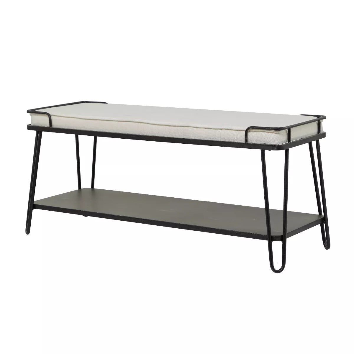 Industrial Upholstered Metal Bench Black - Olivia & May: Cotton Entryway, No Storage, Indoor Use