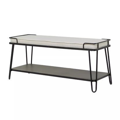 Industrial Upholstered Metal Bench Black - Olivia & May: Cotton Entryway, No Storage, Indoor Use