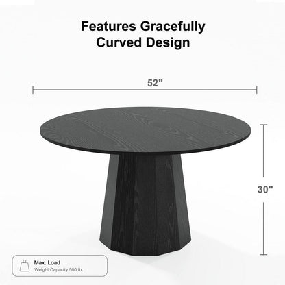 Cone Black Colored Wood 52 In. Column Base Straight Edge Dining Table for 6