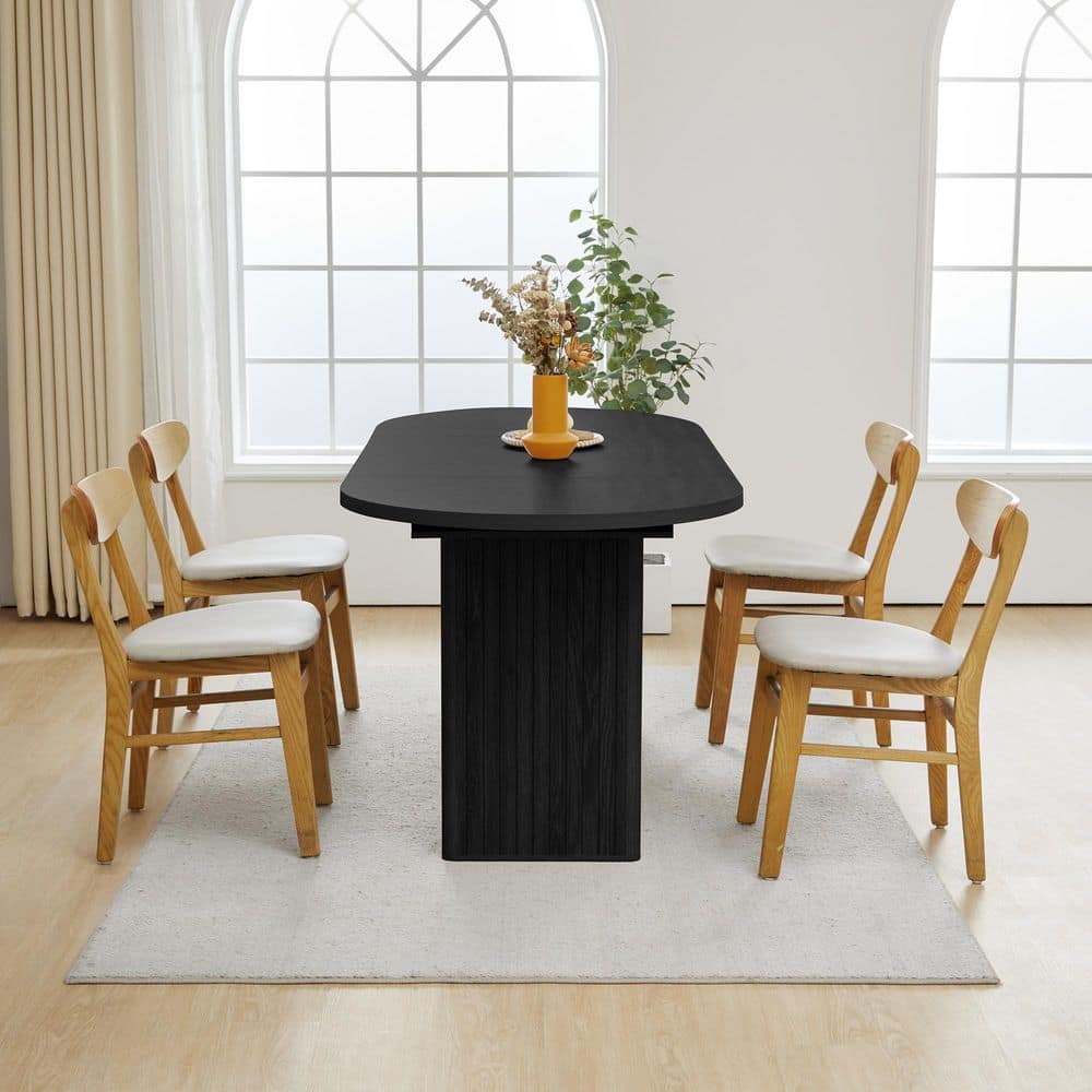 Black Oval Wood Pedestal Dining Table Seats