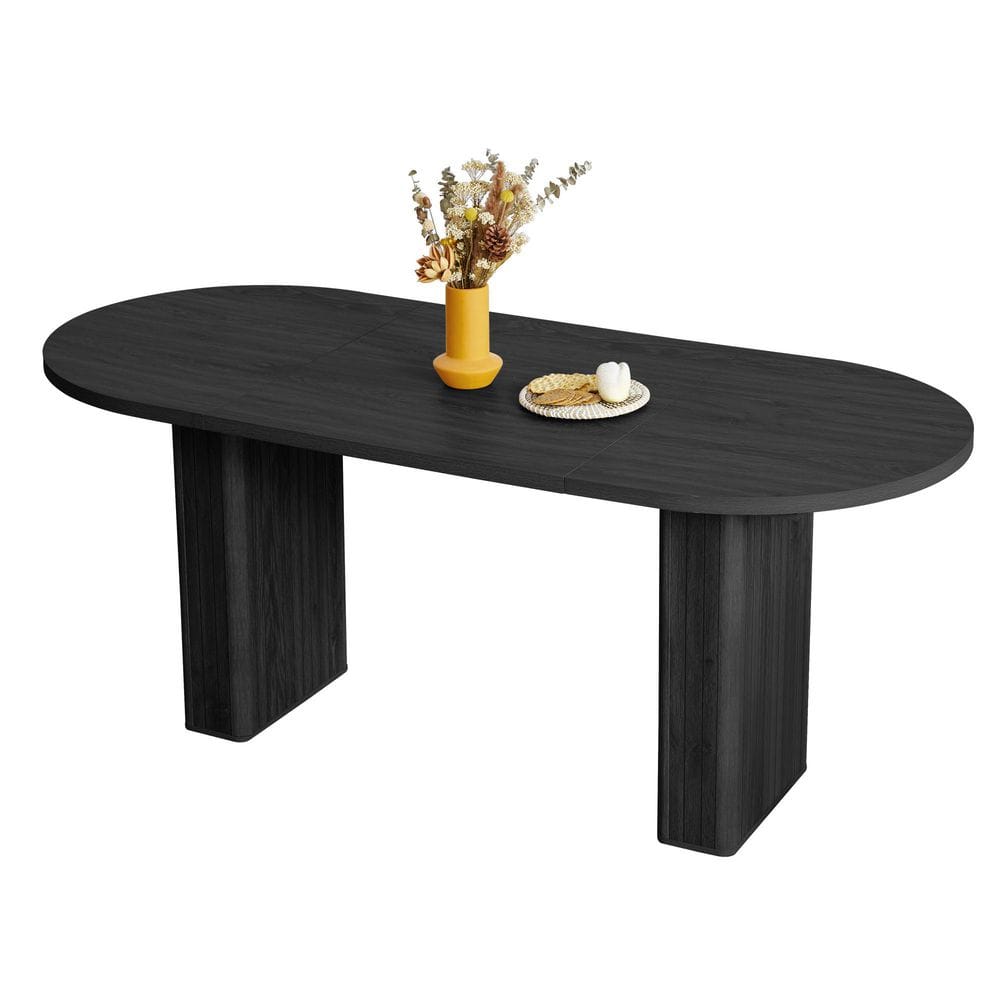 Black Oval Wood Pedestal Dining Table Seats