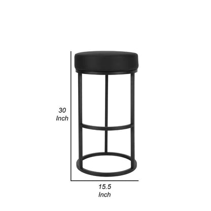 Hommeco 30" Black Backless Metal Frame Bar Stool - with Faux Leather Seat