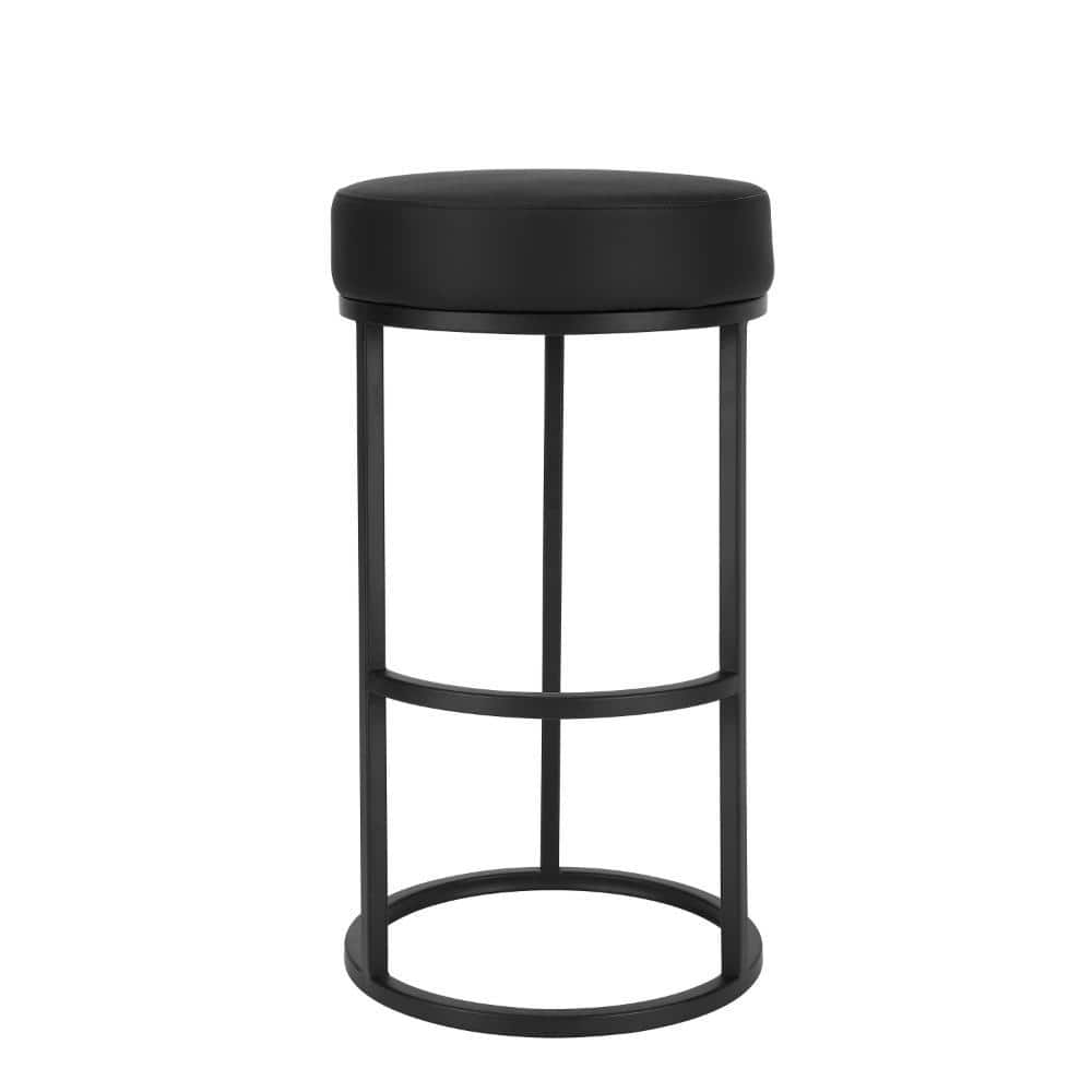Hommeco 30" Black Backless Metal Frame Bar Stool - with Faux Leather Seat