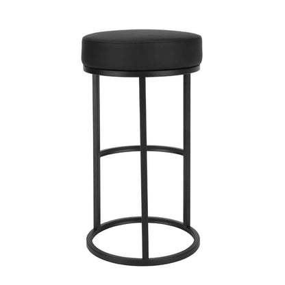 Hommeco 30" Black Backless Metal Frame Bar Stool - with Faux Leather Seat