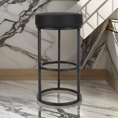 Hommeco 30" Black Backless Metal Frame Bar Stool - with Faux Leather Seat