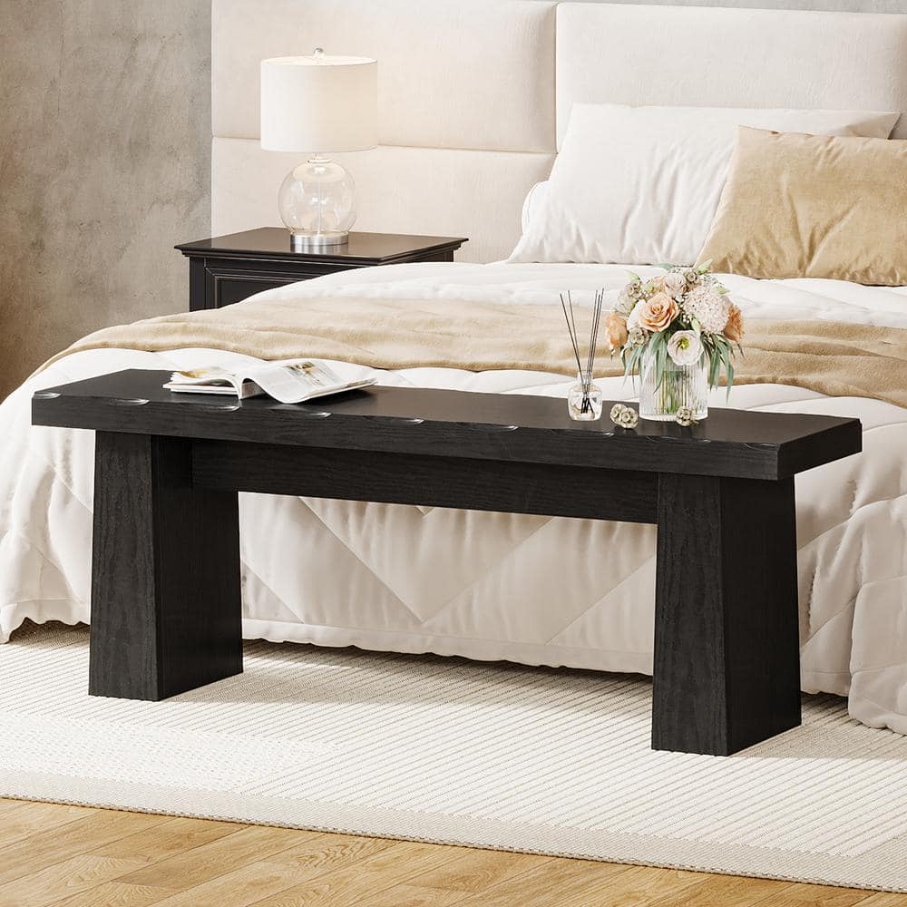 Black Minimalist Bedroom Bench | 47.24" Heavy-Duty End-of-Bed Seating