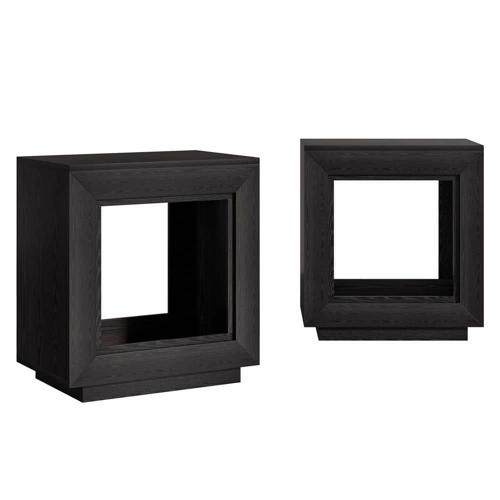 23.62 In. Black Rectangle Wood Side Table 2-Tier End Table with Metal Frame