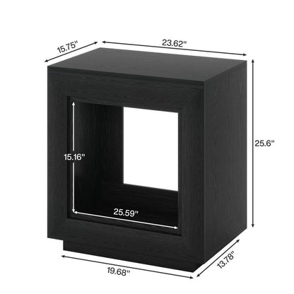 23.62 In. Black Rectangle Wood Side Table 2-Tier End Table with Metal Frame