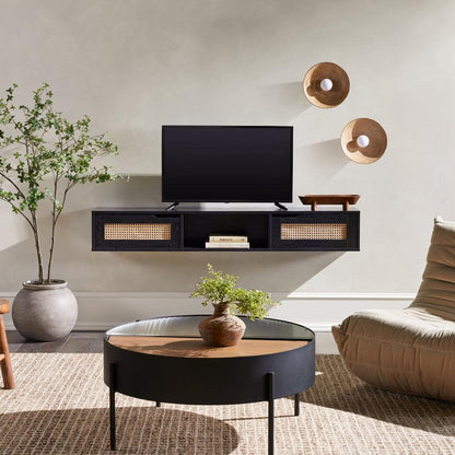 Black MDF Modern Wall Mounted TV Wall Cabinet