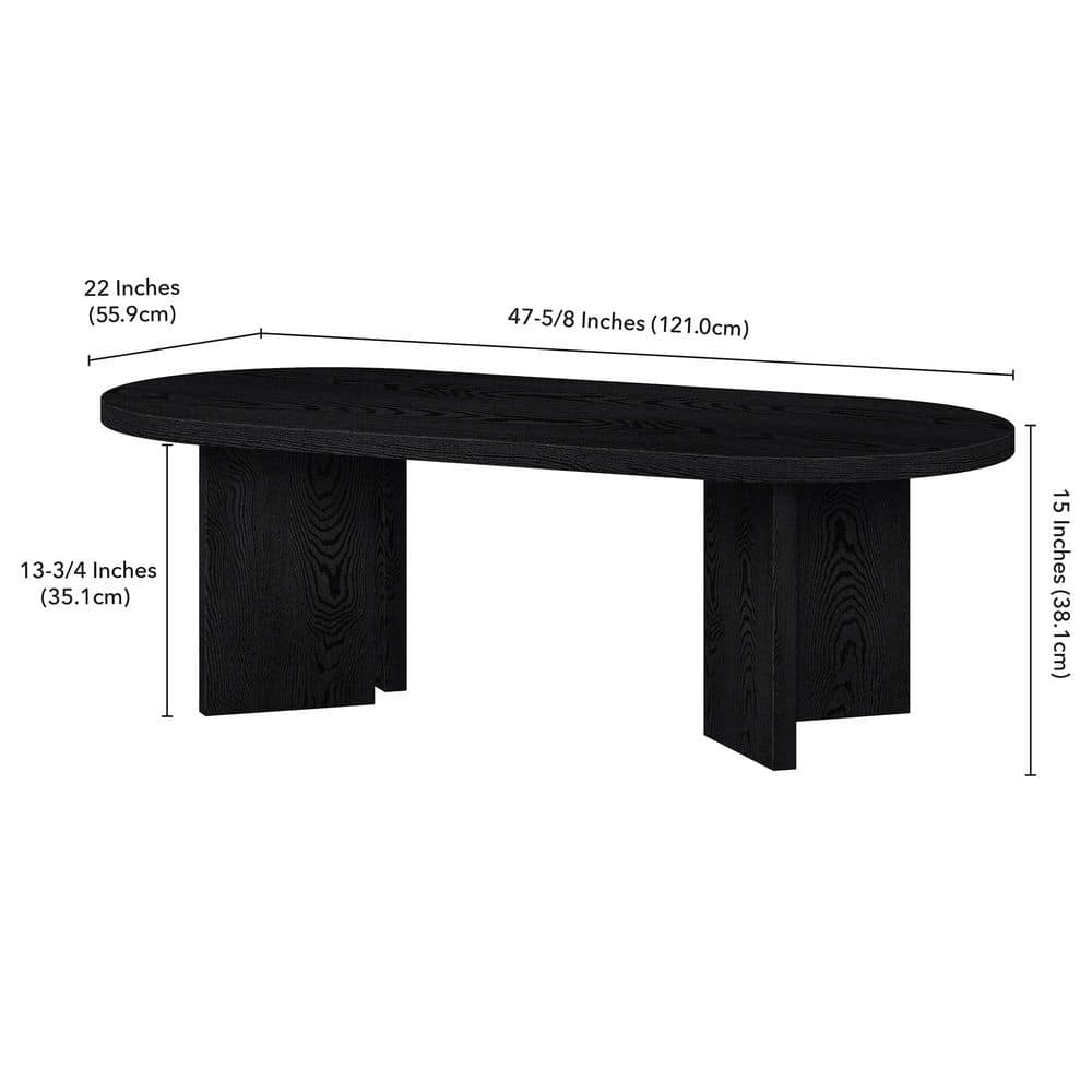 47.63 In. Black Grain Oval MDF Top Coffee Table