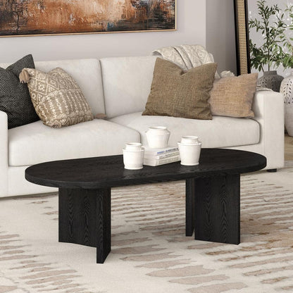 47.63 In. Black Grain Oval MDF Top Coffee Table