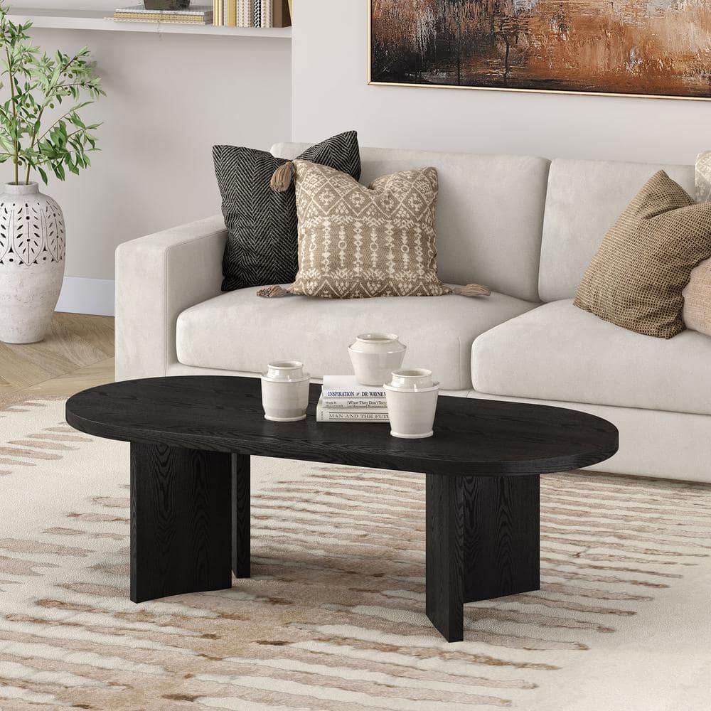 47.63 In. Black Grain Oval MDF Top Coffee Table