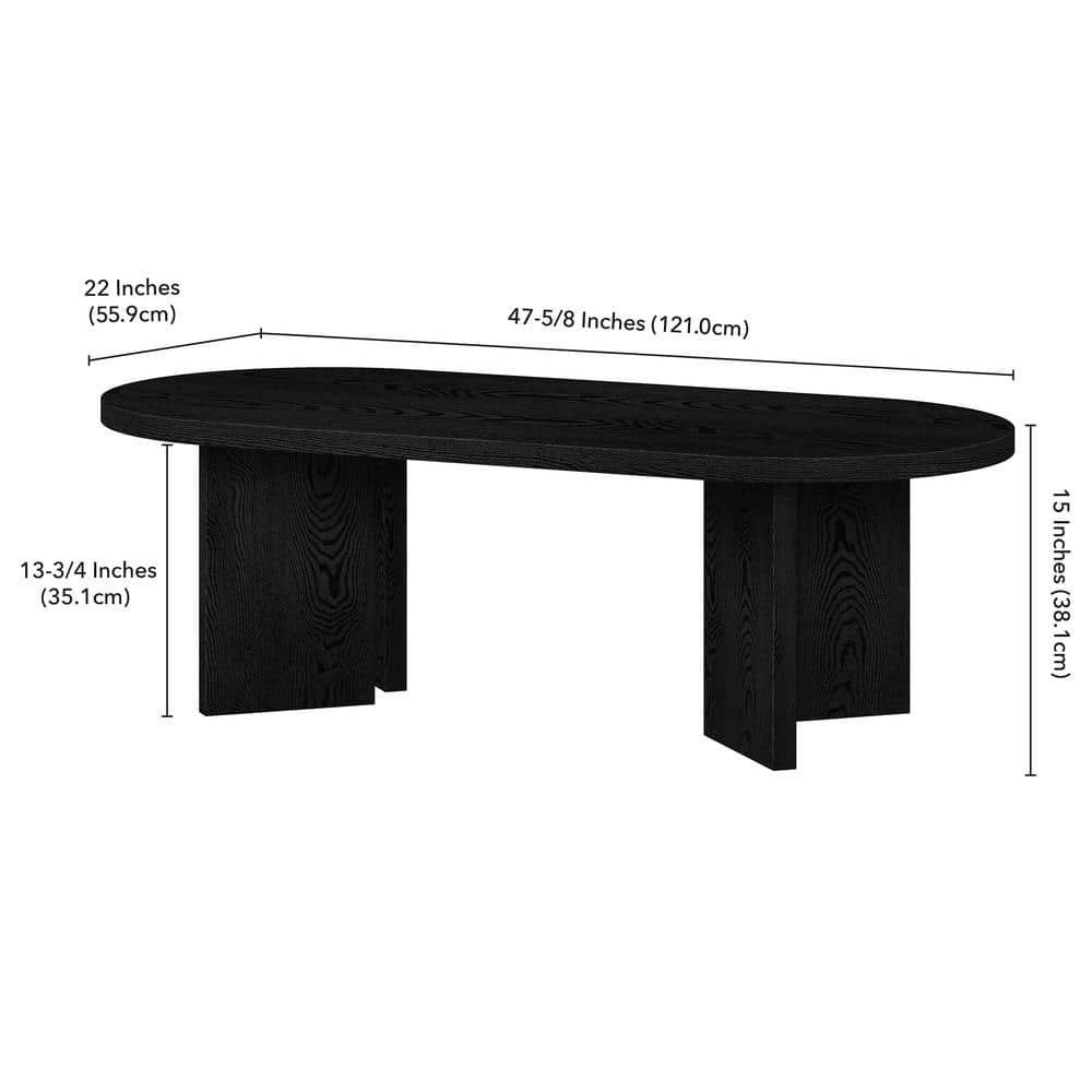 47.63 In. Black Grain Oval MDF Top Coffee Table