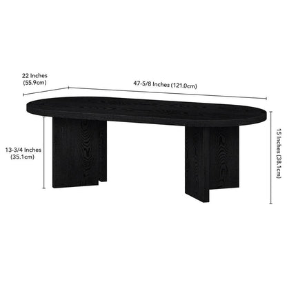 47.63 In. Black Grain Oval MDF Top Coffee Table