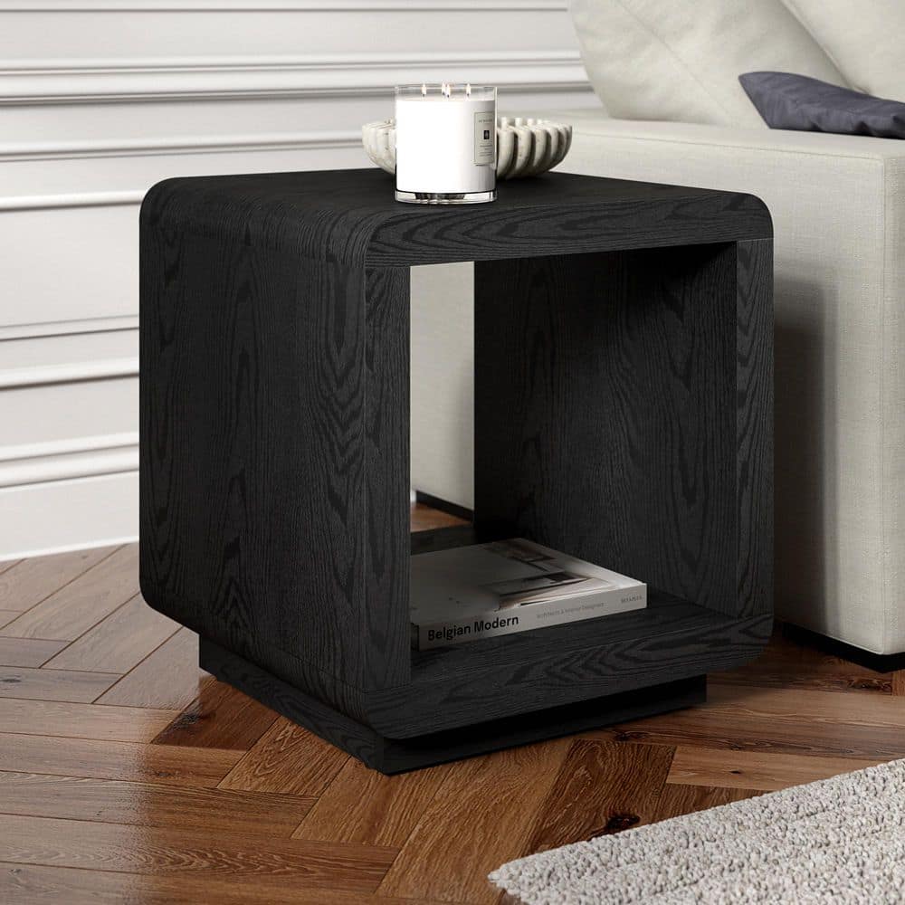 Stylish Lonni 20-Inch Black Grain Square MDF Top End Table with Extra Storage Shelf