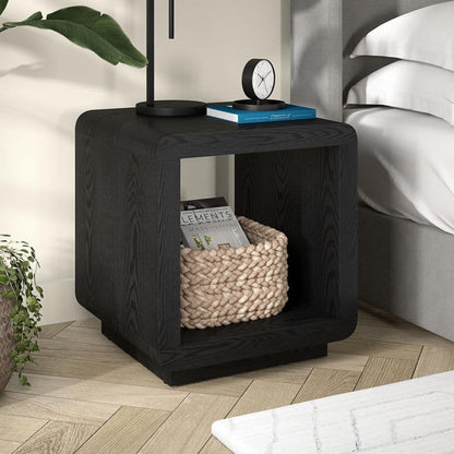 Stylish Lonni 20-Inch Black Grain Square MDF Top End Table with Extra Storage Shelf