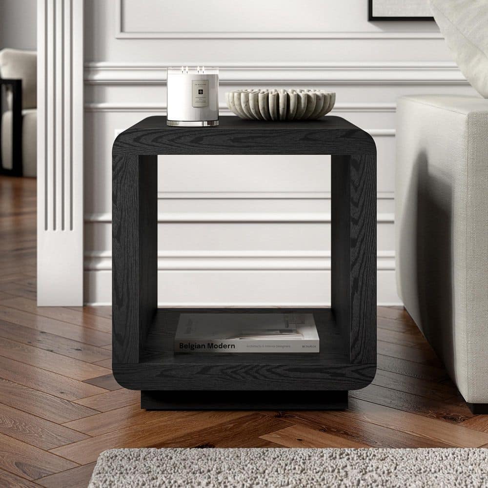 Stylish Lonni 20-Inch Black Grain Square MDF Top End Table with Extra Storage Shelf