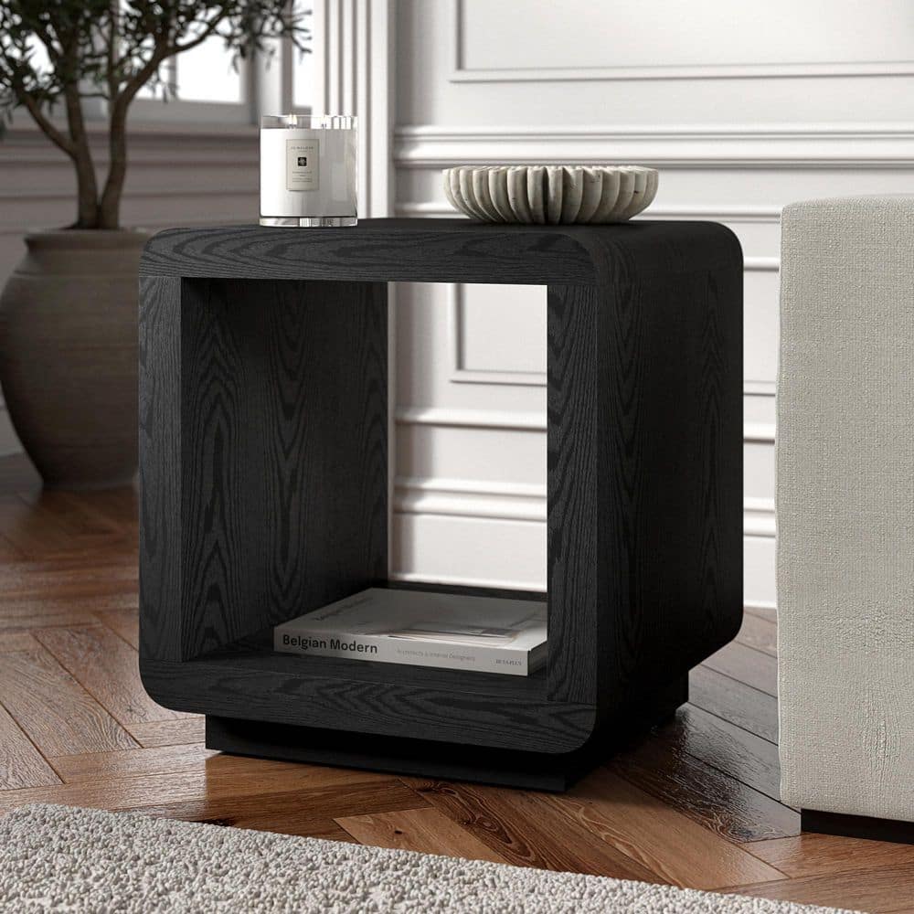 Stylish Lonni 20-Inch Black Grain Square MDF Top End Table with Extra Storage Shelf