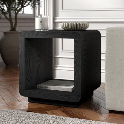 Stylish Lonni 20-Inch Black Grain Square MDF Top End Table with Extra Storage Shelf