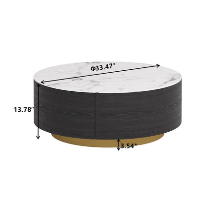 Black round Marble Top Coffee Table with Storage 33"