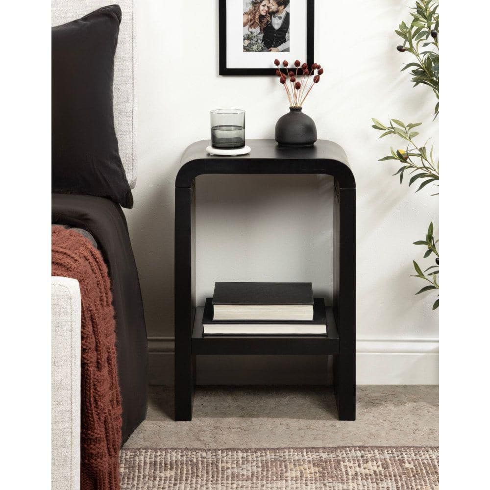 Black U-Shaped Solid Wood End Table