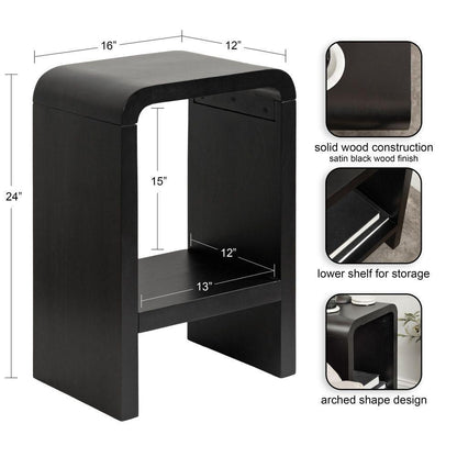 Black U-Shaped Solid Wood End Table