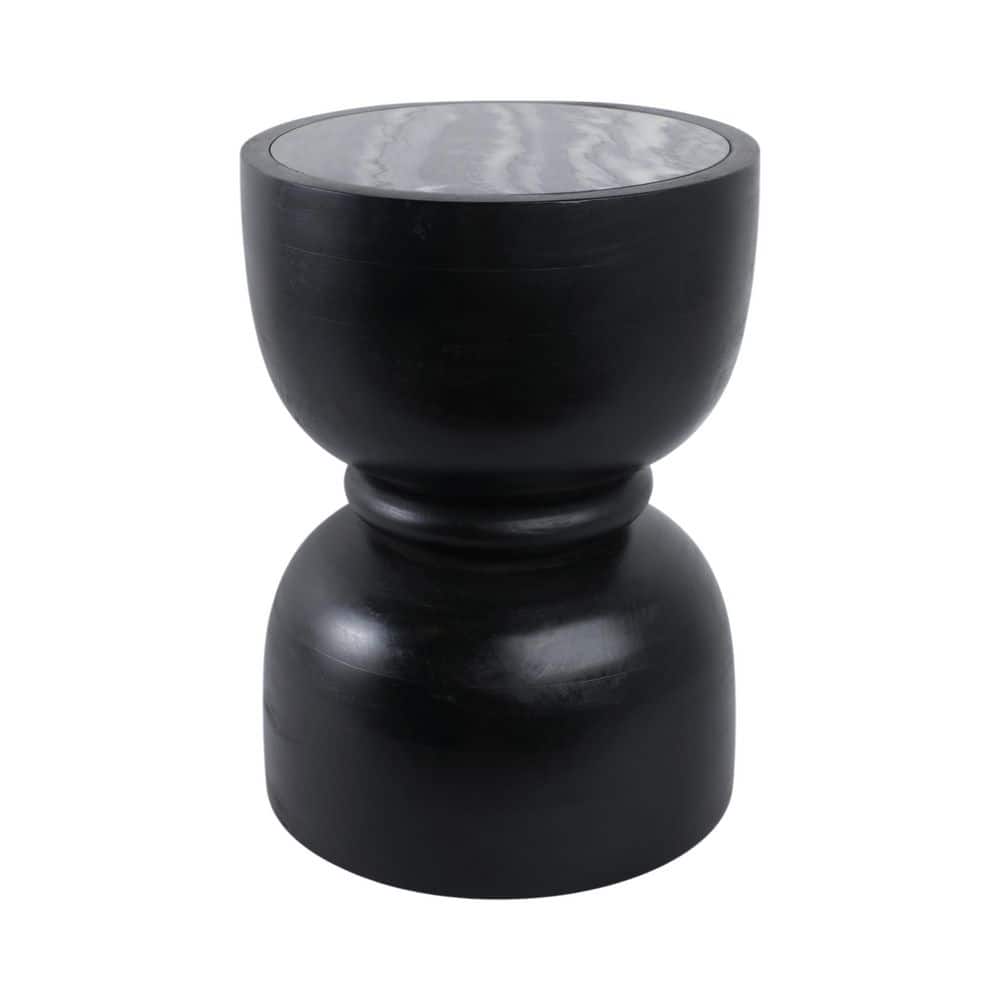 13 In. Black round Marble Top End Table with Ring