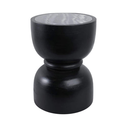 13 In. Black round Marble Top End Table with Ring