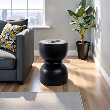 13 In. Black round Marble Top End Table with Ring