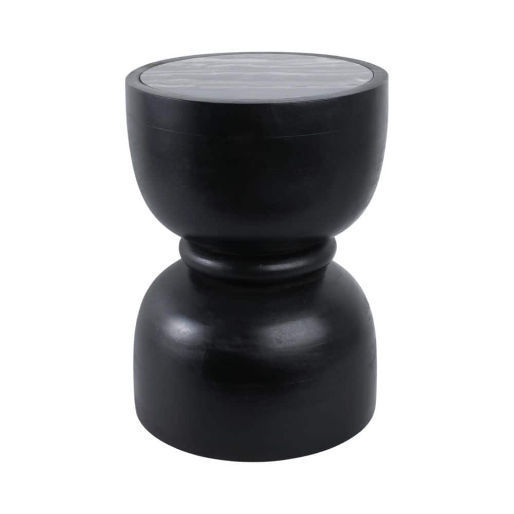 13 In. Black round Marble Top End Table with Ring