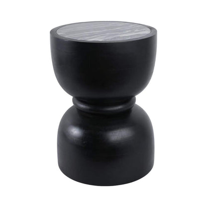 13 In. Black round Marble Top End Table with Ring