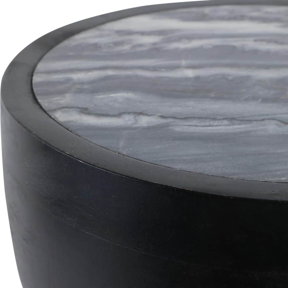 13 In. Black round Marble Top End Table with Ring