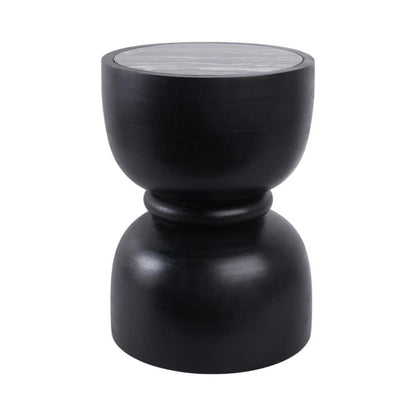 13 In. Black round Marble Top End Table with Ring