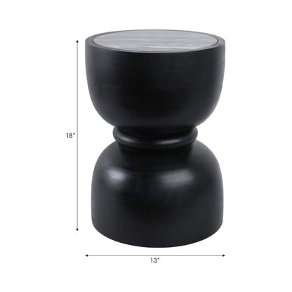 13 In. Black round Marble Top End Table with Ring