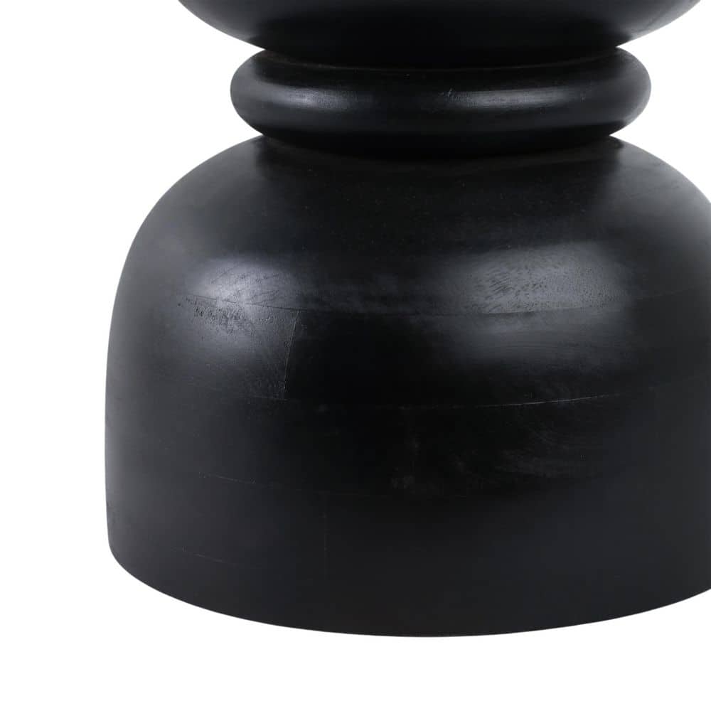 13 In. Black round Marble Top End Table with Ring