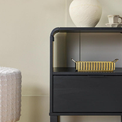 Black Solid Wood Modern Rounded 19 In. W Nightstand 