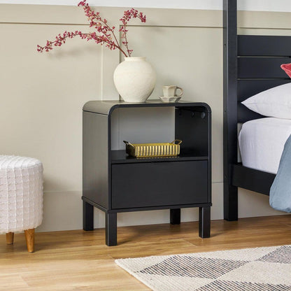 Black Solid Wood Modern Rounded 19 In. W Nightstand 