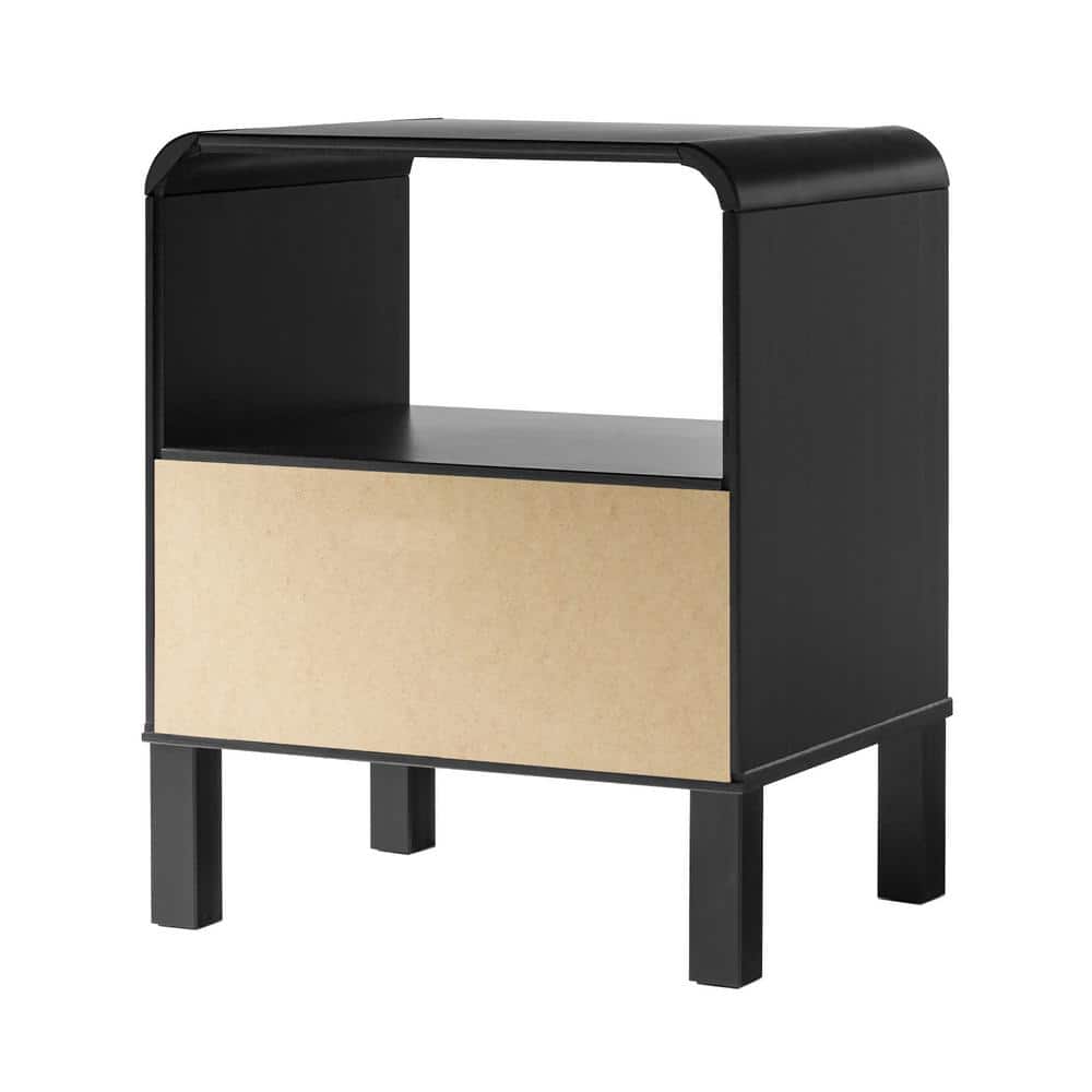 Black Solid Wood Modern Rounded 19 In. W Nightstand 