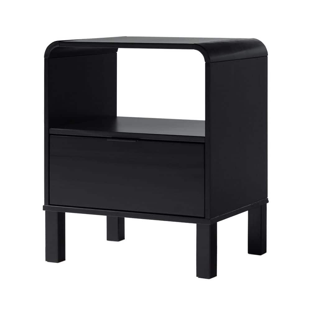 Black Solid Wood Modern Rounded 19 In. W Nightstand 