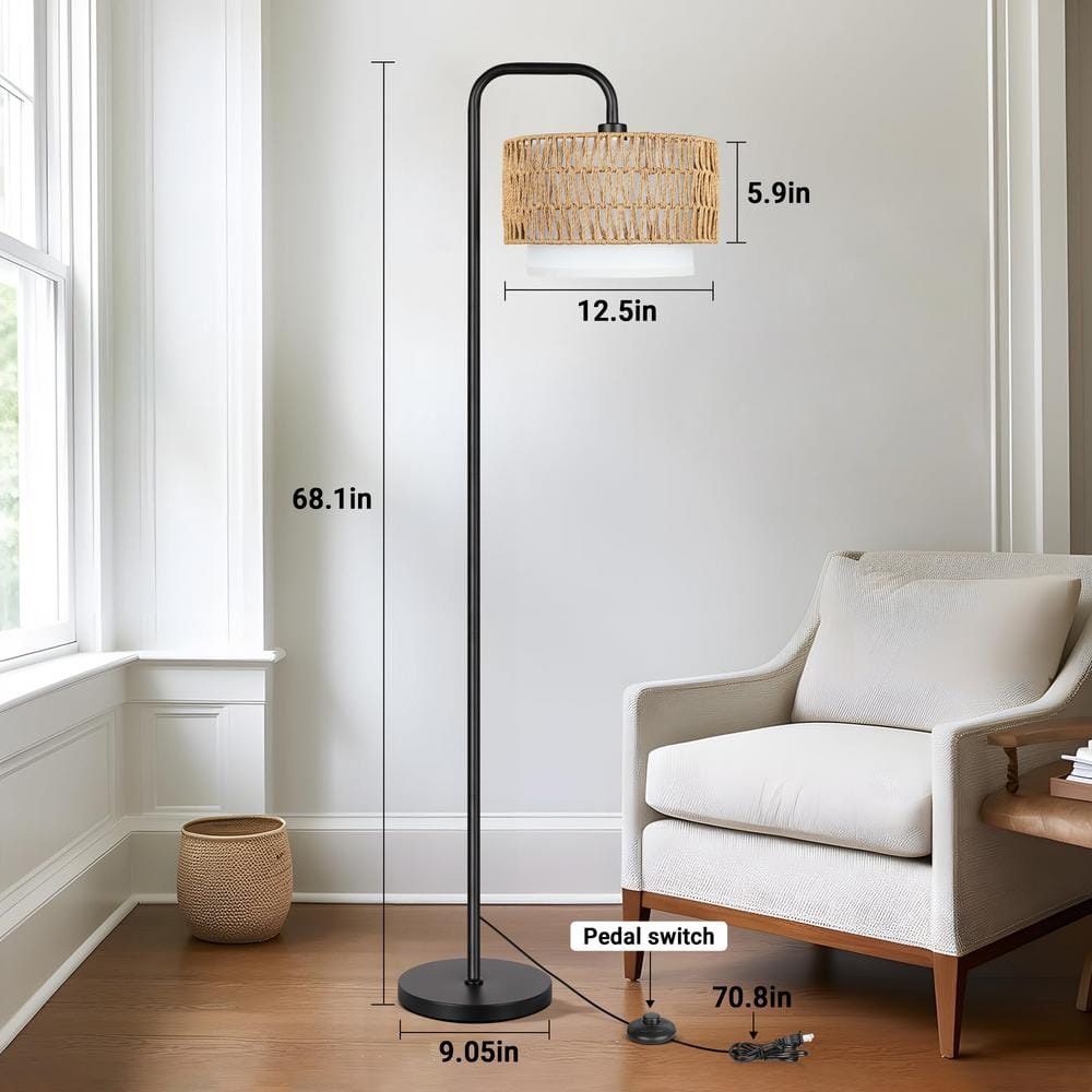 68" Black Paint Boho Standing Lamp
