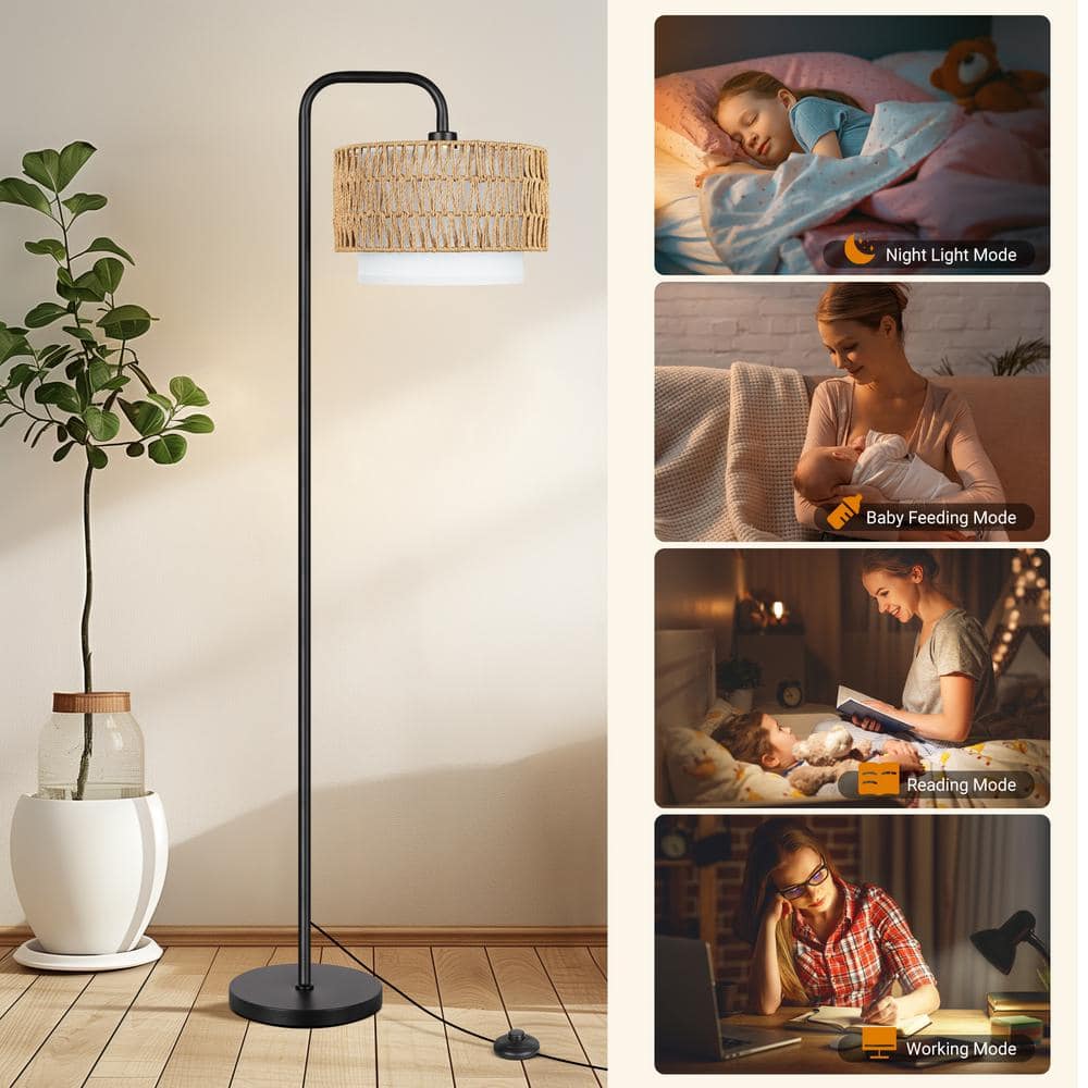 68" Black Paint Boho Standing Lamp