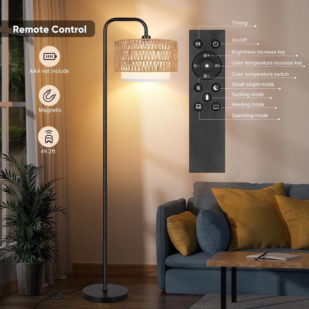 68" Black Paint Boho Standing Lamp