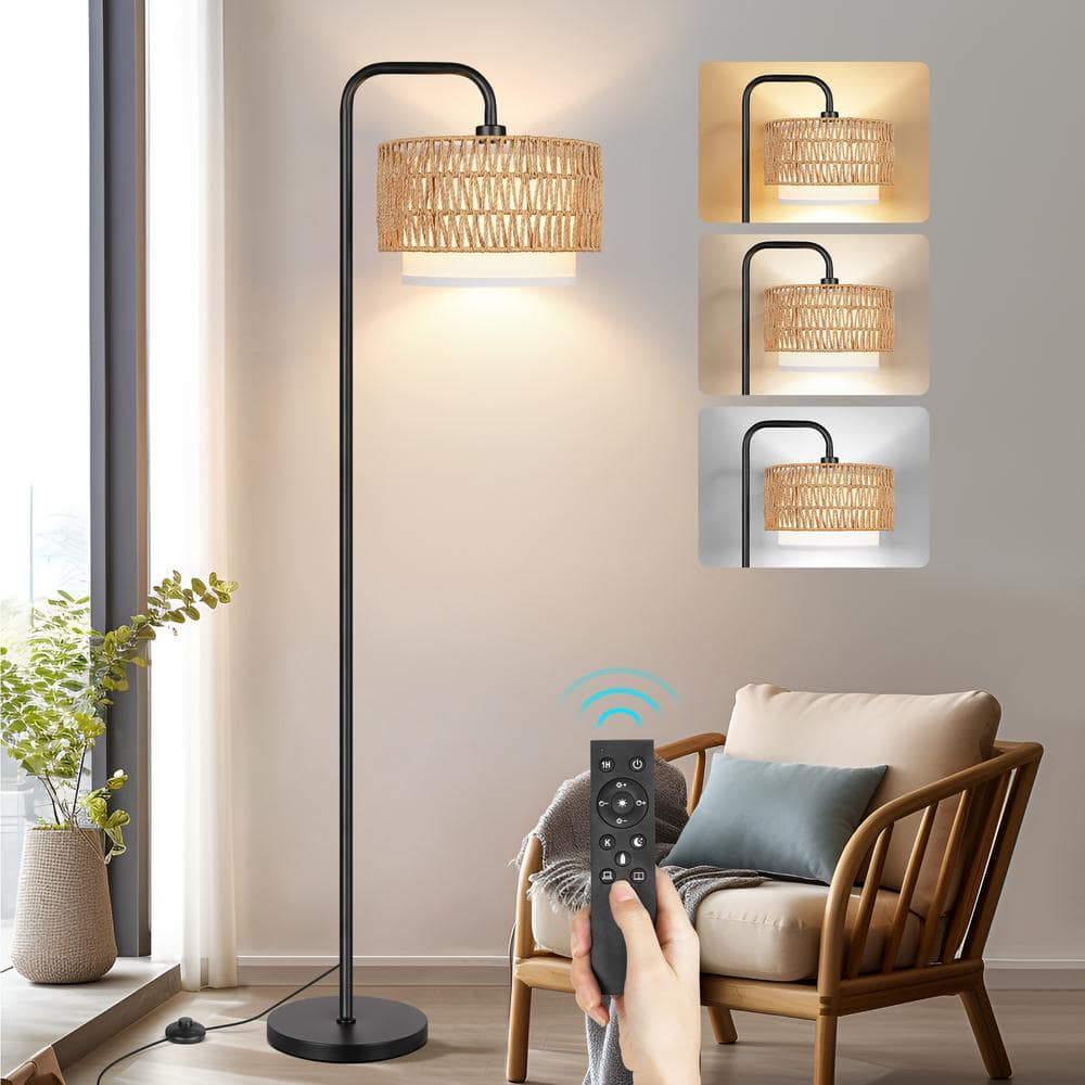 68" Black Paint Boho Standing Lamp