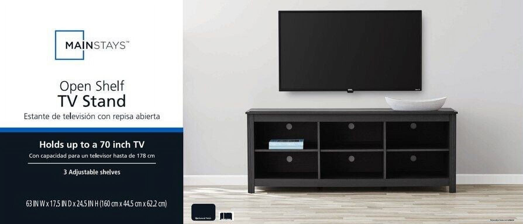 Adjustable Shelf TV Stand for Tvs up to 70", Black Finish