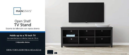 Adjustable Shelf TV Stand for Tvs up to 70", Black Finish