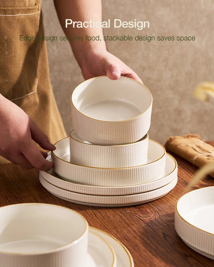 Azal Stoneware Dinnerware Sets, 24 Piece Dish Set